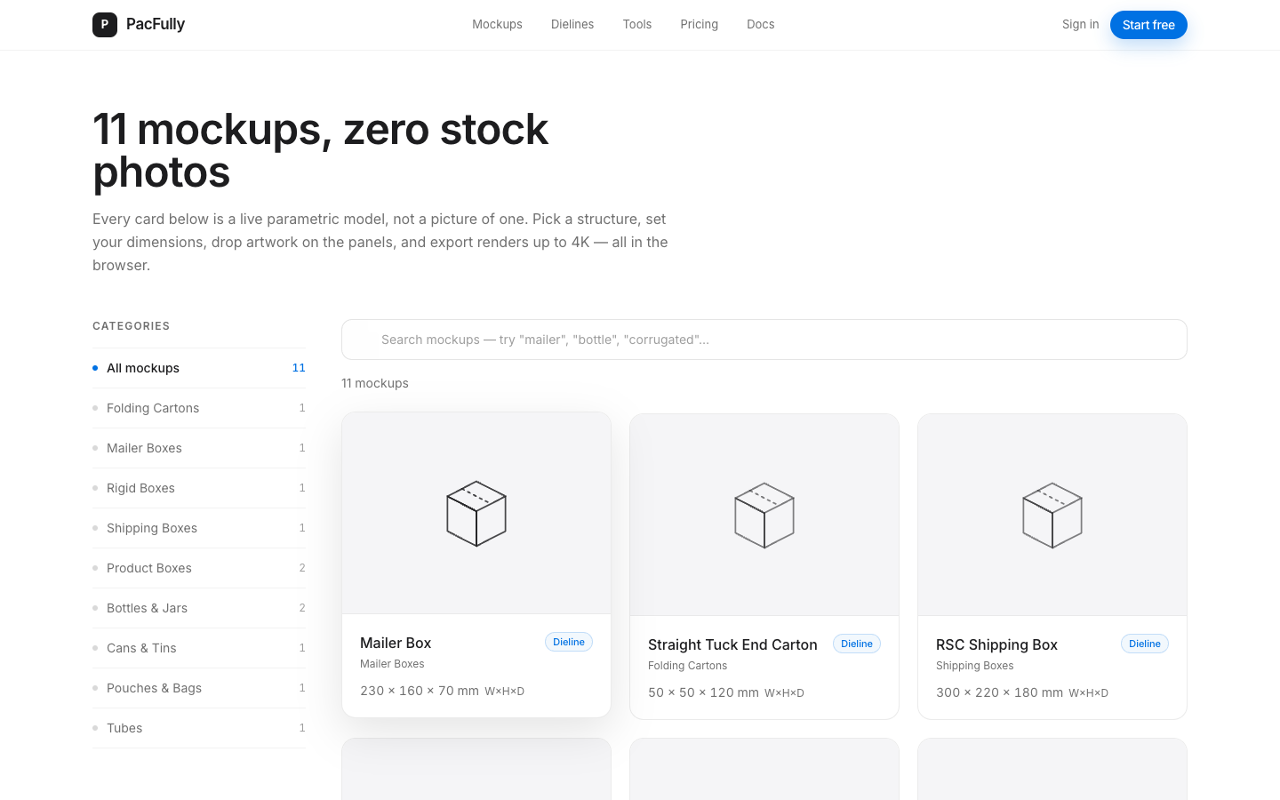 Mockups gallery with mailer box entry point