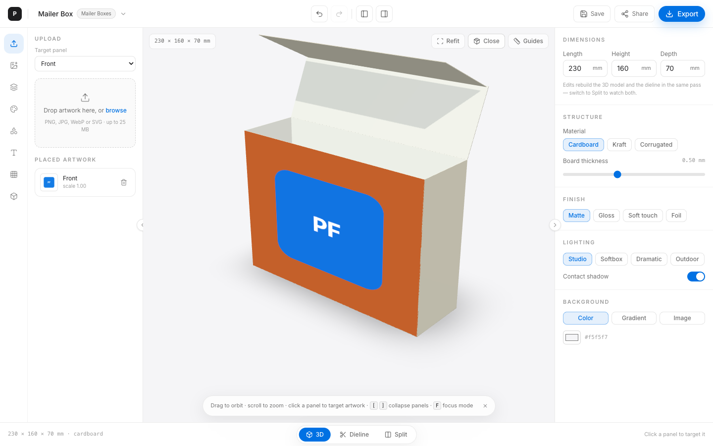 Mailer box with lid open animation