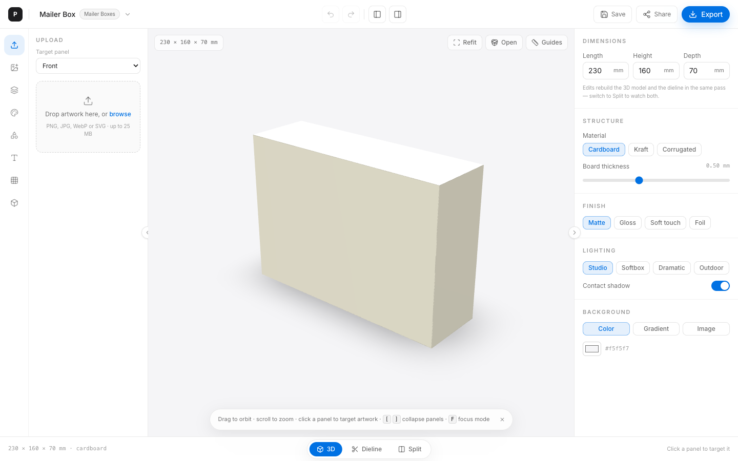 Full editor after opening mailer-box